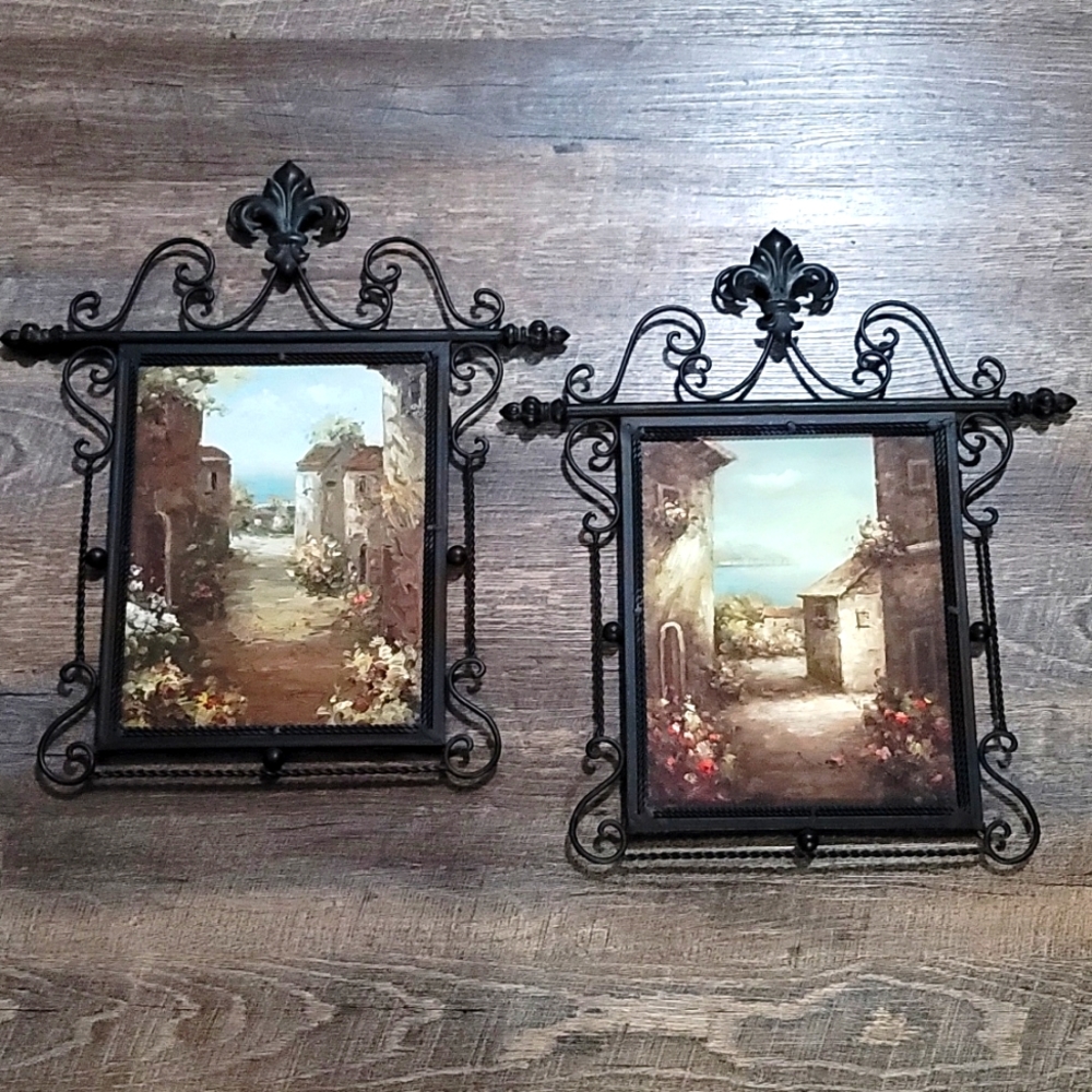 Gently used Iron frame Oil painting set, European Village beautiful mint conditn